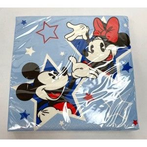Disney Mickey Minnie Patriotic 4th of July Napkins Red White Blue 20ct Star